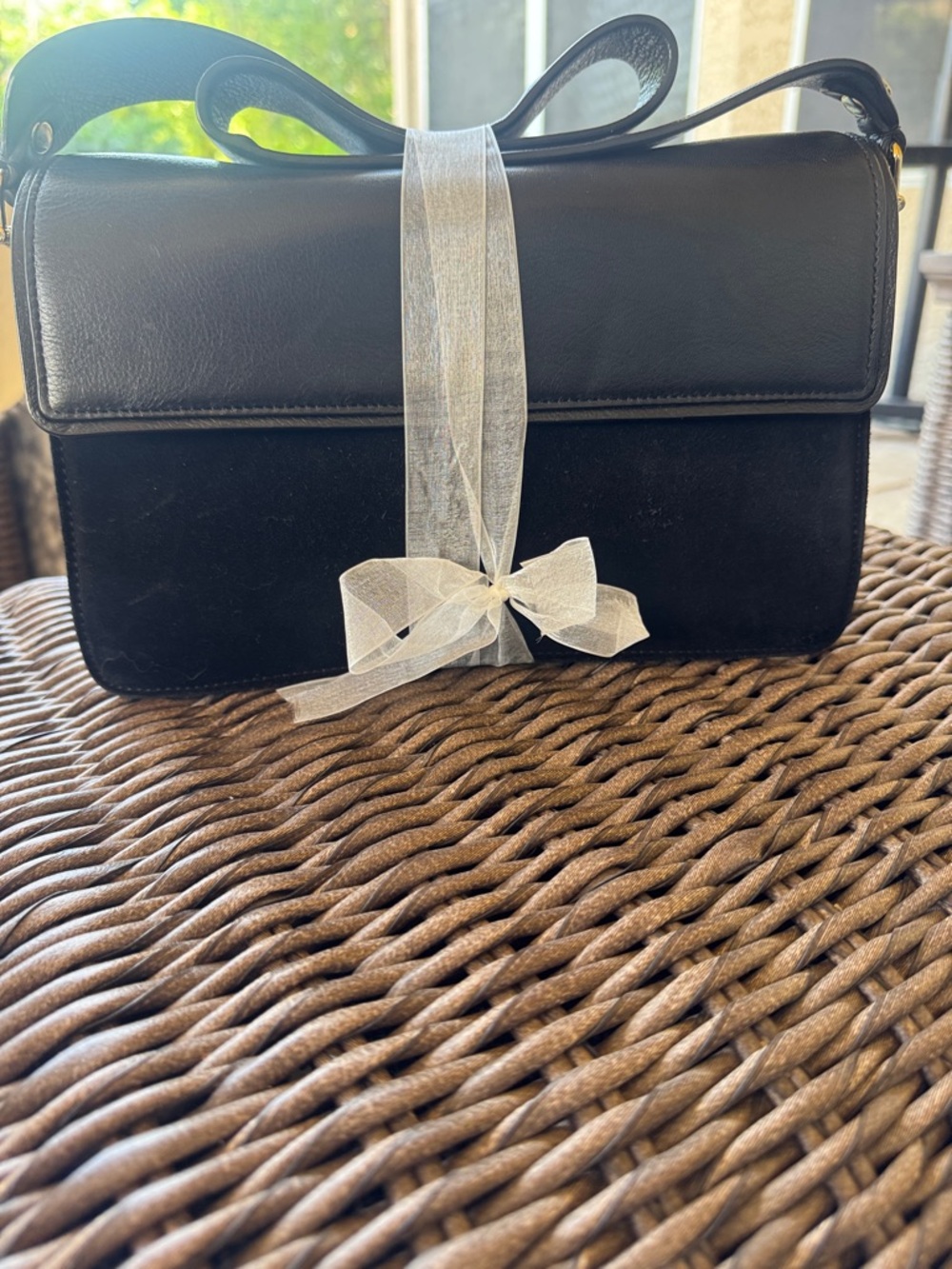 Used Nordstrom Black Leather Velvet Handbag-Excellent Cond.